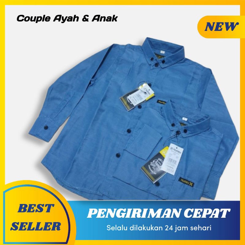 Kemeja  Polos Couple Ayah Dan Anak Lengan  Panjang