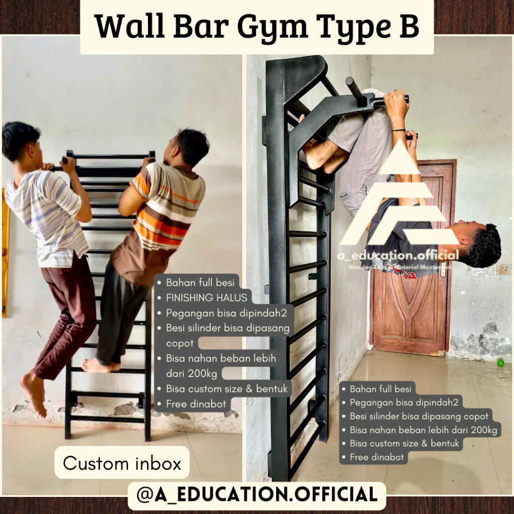 Wall Bar Gym Gym Tembok / dinding Besi Type B PULL up Bar olahraga gym anak dewasa playground brakia