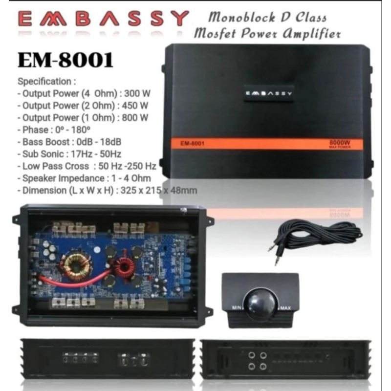 Monoblock Embassy EM 8001 - Monoblock Embassy - Car Amplifier Monoblock