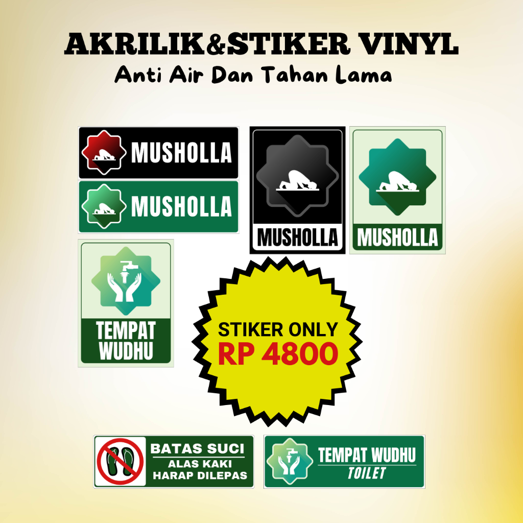 

Akrilik Sign Board Stiker Vinyl Musholla/Batas Suci/Tempat Wudhu - Anti Air Dan Tahan Lama