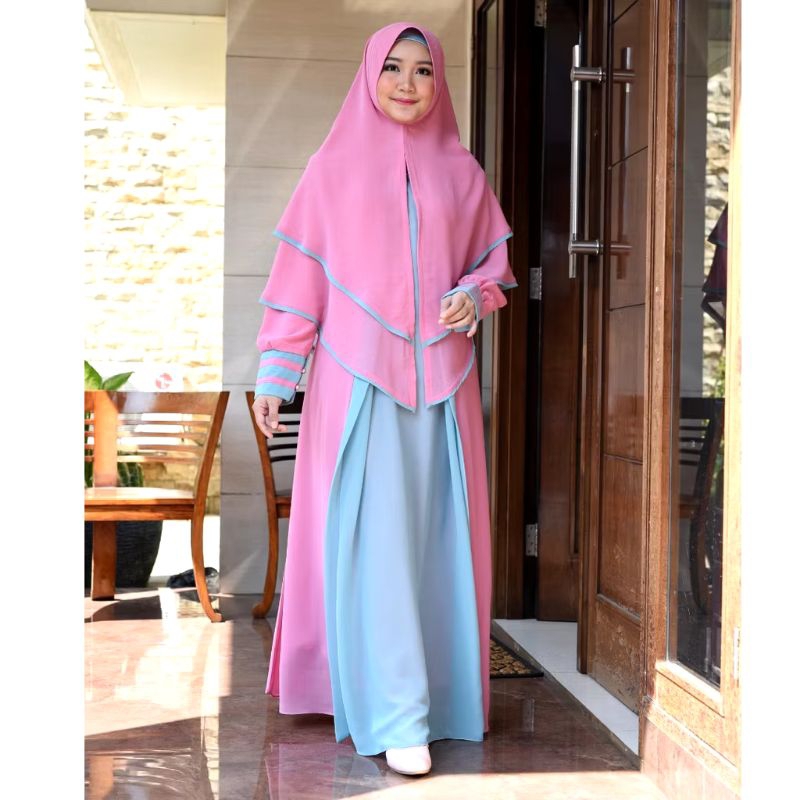 GAMIS SYAR'I SET KHIMAR/GAMIS PESTA CERUTY COMBI WARNA
