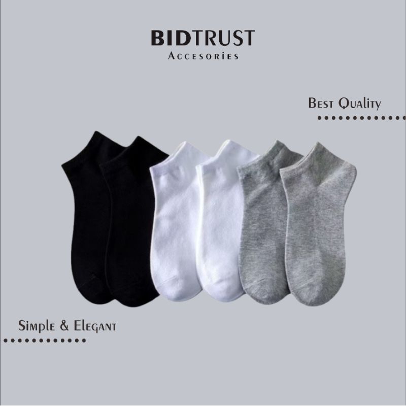 KAOS KAKI PENDEK POLOS • Hitam Abu Abu Putih Short Ankle Socks Pria Cowok Laki Laki Wanita Cewek Teb