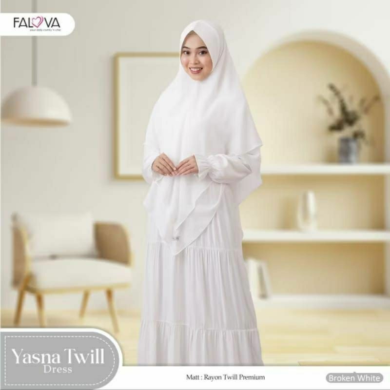 Gamis Putih Tulang Rayon Twill ORI Falova Hijab/Yasna Dress Broken White Nyaman Adem