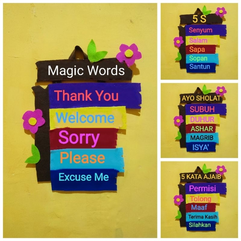 hiasan dinding dekorasi edukasi magic word, 5 S, 5 kata ajaib