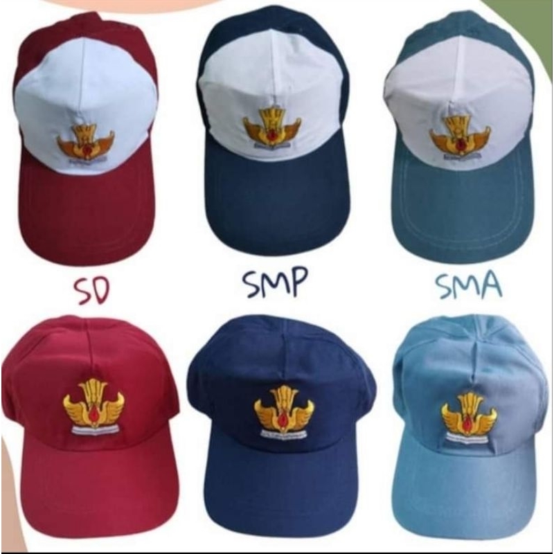 Topi sekolah SMA putih abu abu dan abu abu polos