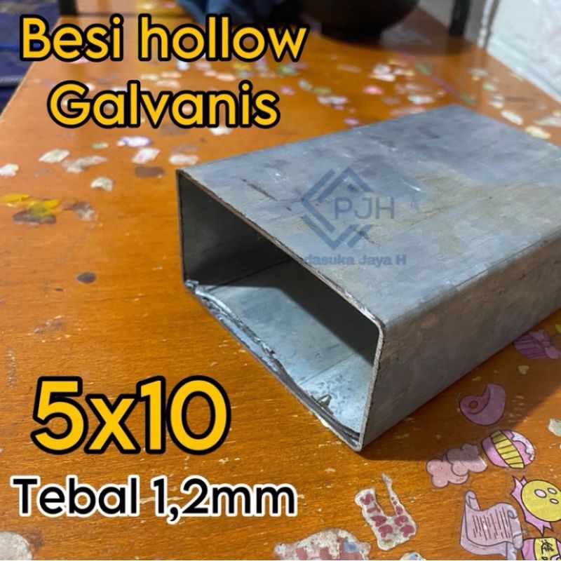 Besi hollow galvanis 5x10, tebal 1,2mm. besi holo kotak ukuran mulai  10cm sampai 100cm