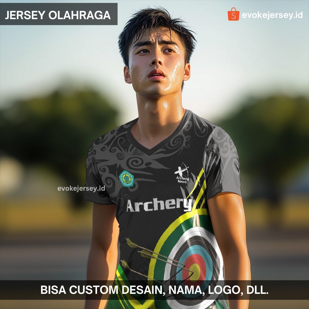 Kaos Jersey Panahan Hitam Motif Batik 52 - Jersey Archery Indonesia Bisa Custom Desain