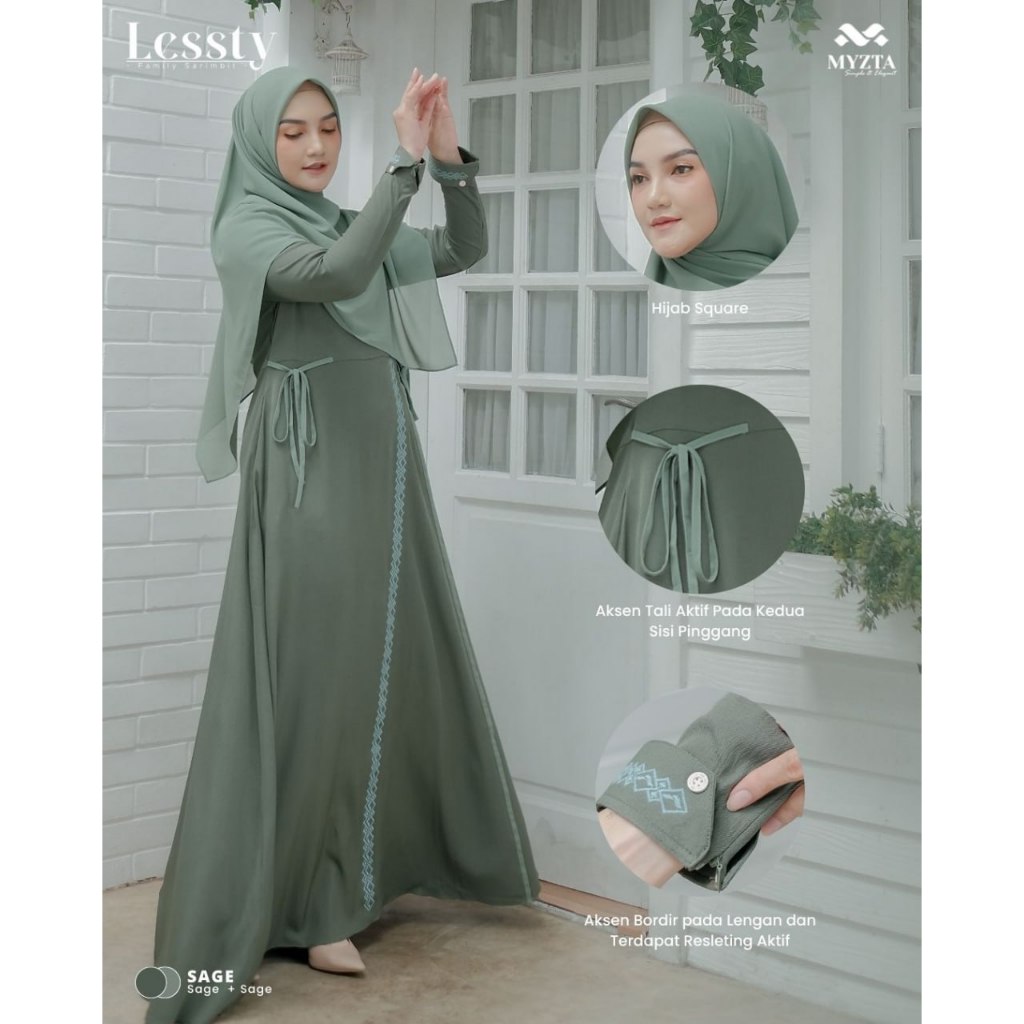 LESSTY GAMIS DEWASA MOM BASIC LAYER SET HIJAB KHIMAR SQUARE SCARF PASHMINA ONYX SAGE SABBRINA AMBER 