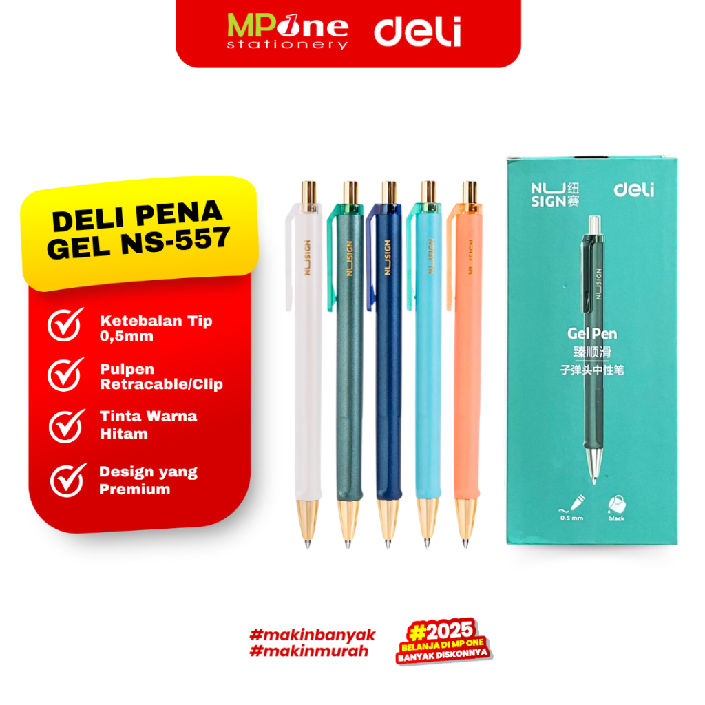 

(1 PCS) Deli Pena Nusign Gel NS-557 / Pulpen Gel Tinta Hitam dengan Klip / Gel Pen Premium Quality DELI