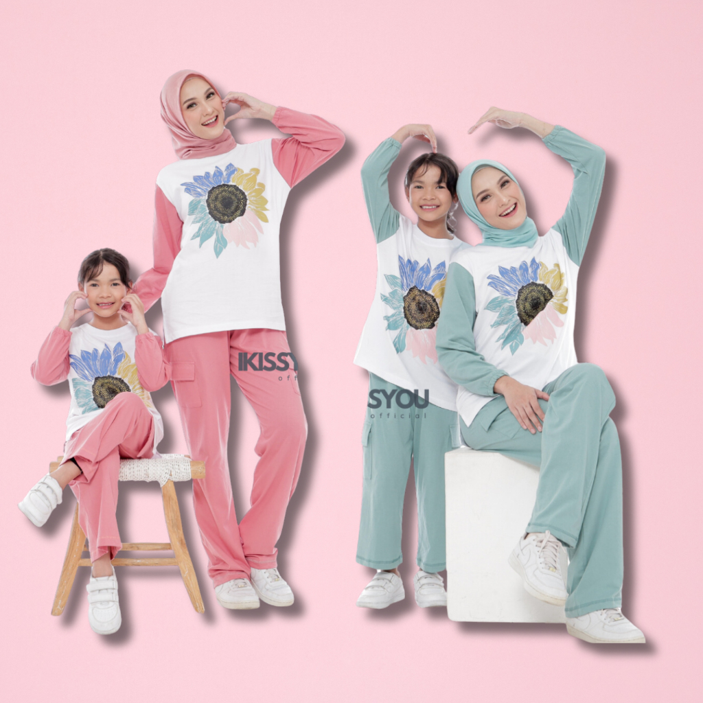 Baju Setelan kaos Couple Ibu dan Anak Perempuan Keren Katun Premium Tebal Setelan Wanita Couple Setc