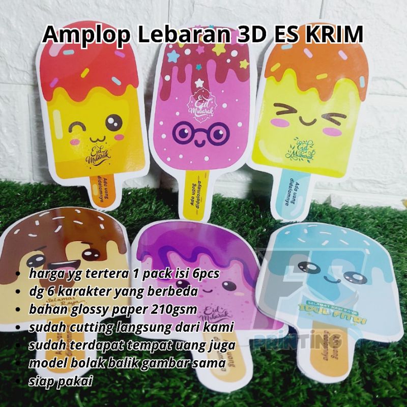 

6pcs amplop lebaran 3d Es Cream