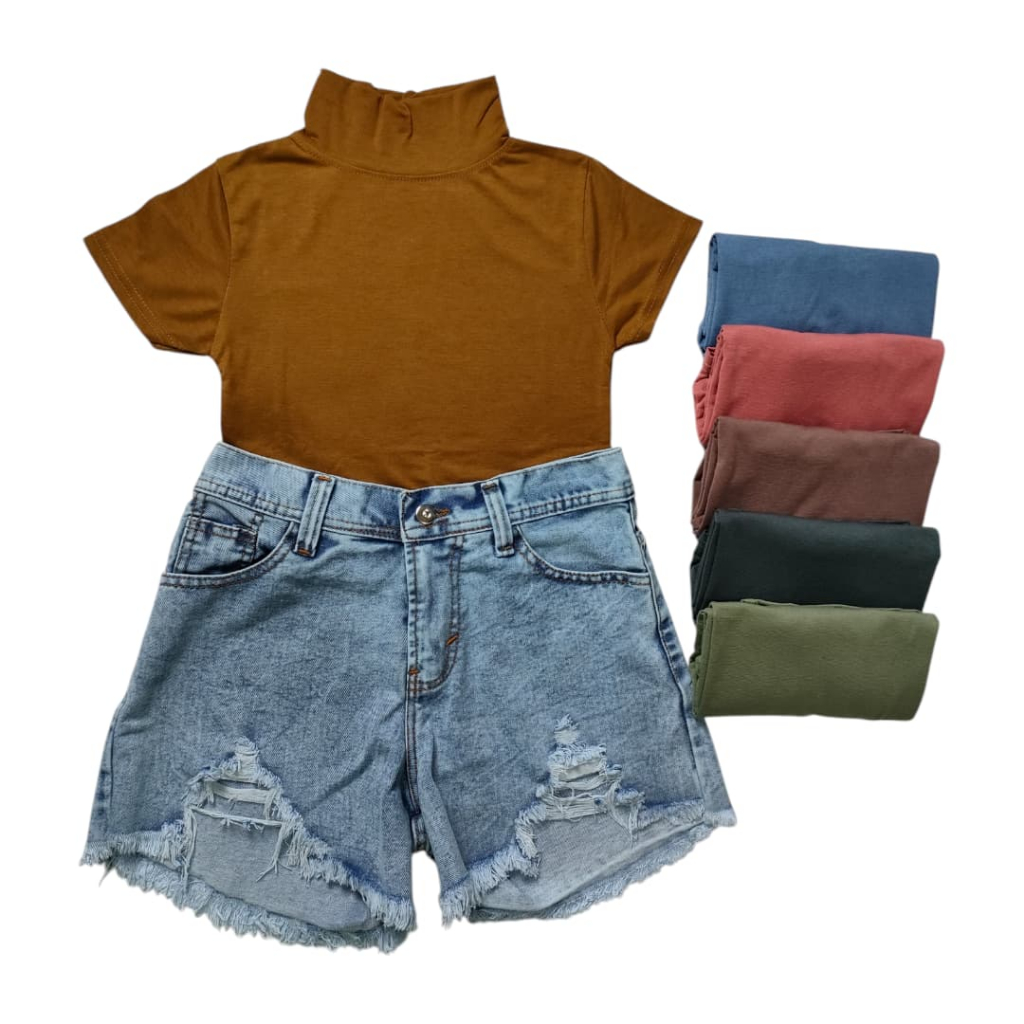 Kaos Leher Tinggi Lengan Pendek