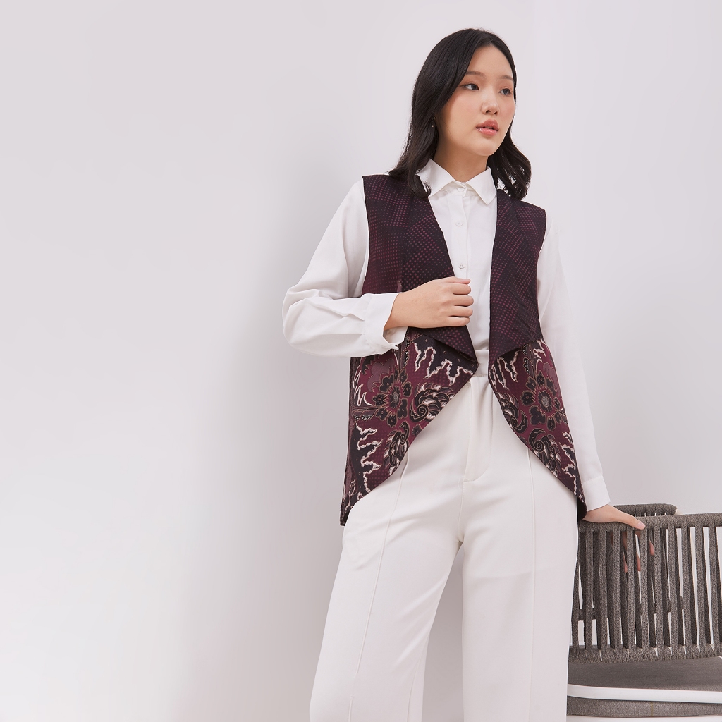 Odza Rompi Batik Outer Vest Wanita Baju Luaran Allsize Cathy Merah Maroon