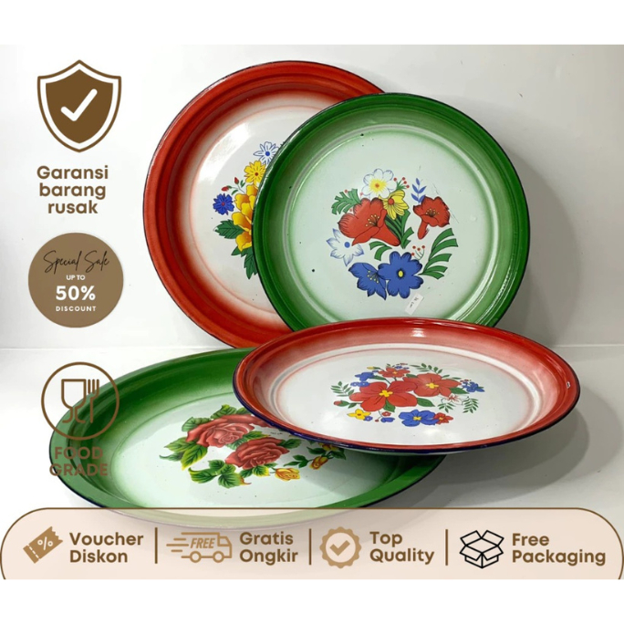 Nampan Stainless Enamel Kembang 35 Cm 40 Cm 45 Cm / Nampan Jadul / Nampan Vintage - NAMPAN ENAMEL na