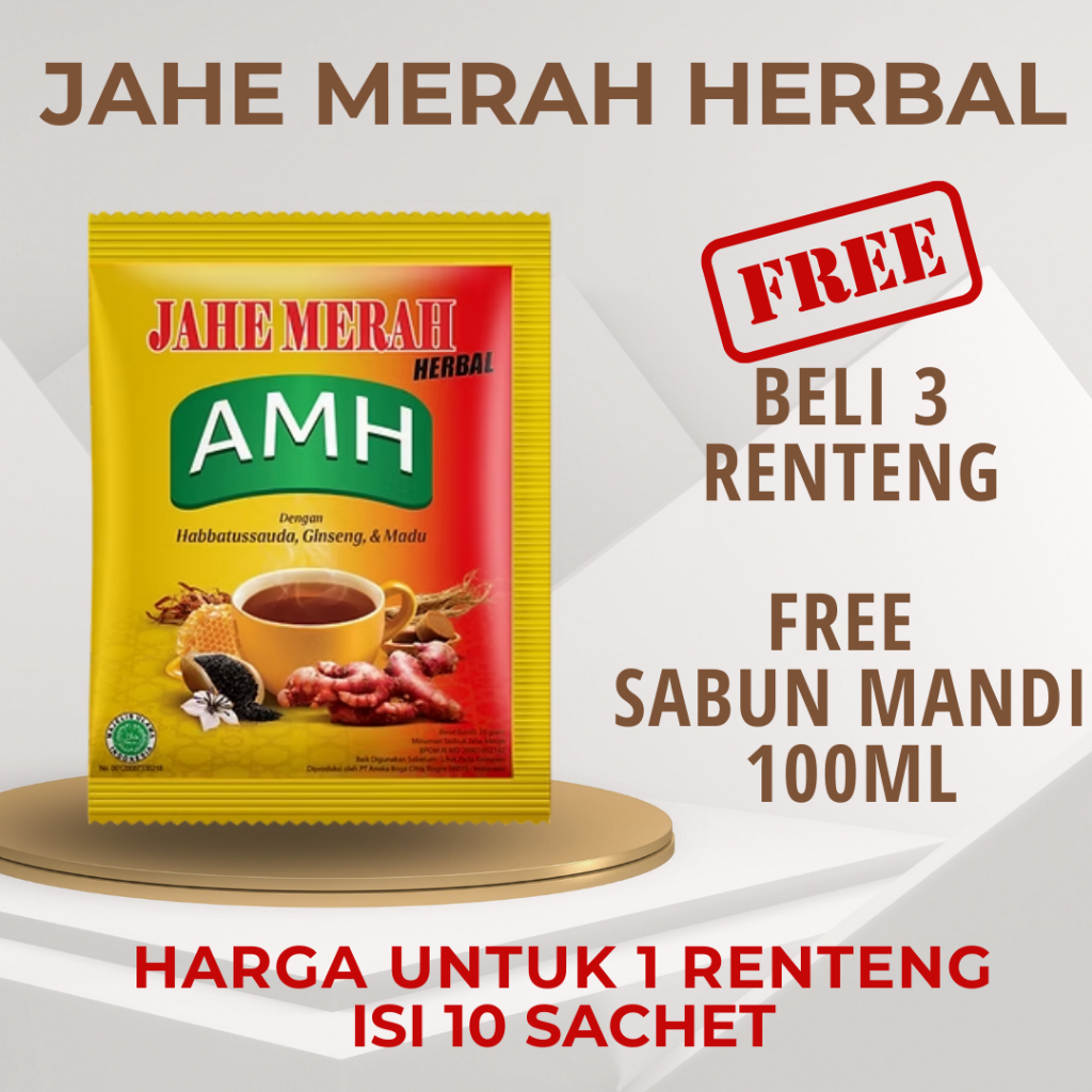 

[BELI 3, FREE SABUN] AMH Jahe merah Herbal renceng 10 Sachet