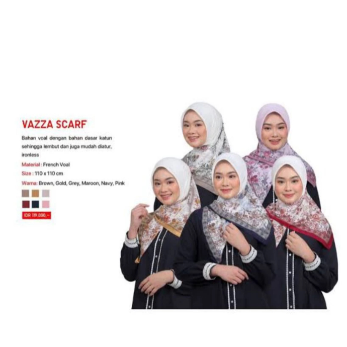 Zoya Vazza Scarf - Kerudung Hijab Segiempat Motif - Bahan French Voal