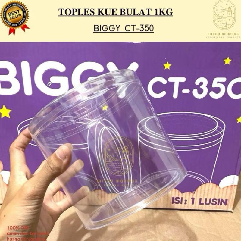 (12 PCS)Biggy CT-350 Toples Kue Kering Nastar / Toples tabung CT350 ukuran 1 kg / 1kg / 1000 g / 100