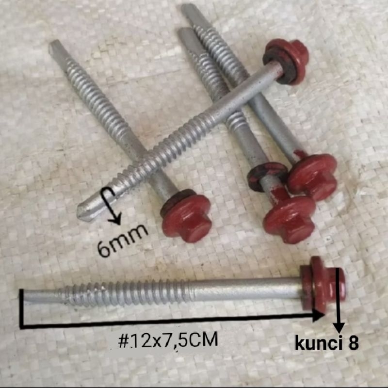 skrup roping #12x7,5cm roofiing sds hig quality galvanis hotdip skrup roping galvanis [isi 10 pcs]