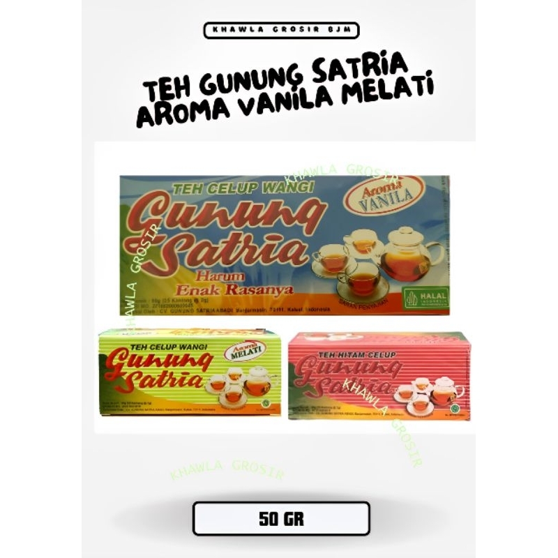 

TEH GUNUNG SATRIA KHAS KALIMANTAN BUBUK CELUP VANILA MELATI ORIGINAL BLACKTEA HARUM 25 BAGS