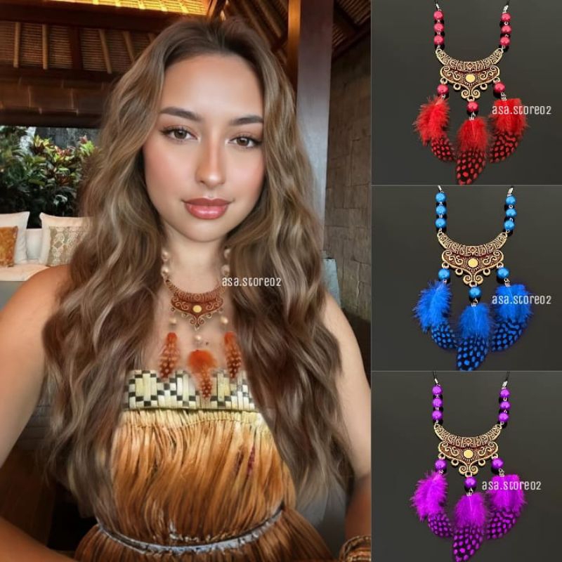 Kalung Etnik Bohemian Bulu/Kalung Wanita/Aksesoris Fashion