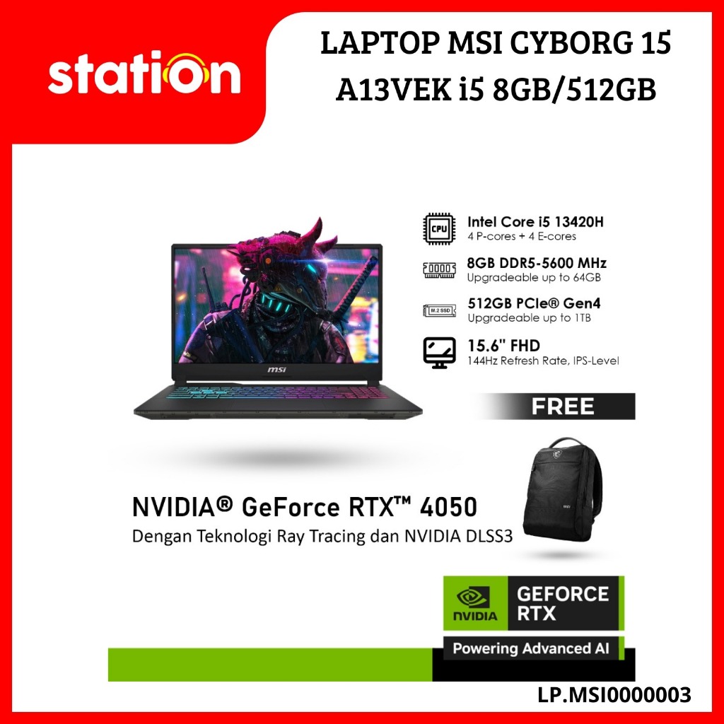 LAPTOP MSI CYBORG 15 A13VEK i5 8GB/512GB BLACK / MODERN 14 C12MO i5 8GB/512GB BLACK