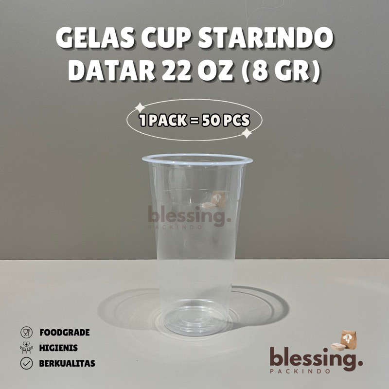 Gelas Cup Plastik Datar STARINDO 22 oz (8gr) / Gelas Cup 22oz / Gelas Plastik Besar / Cup Pop Ice / 