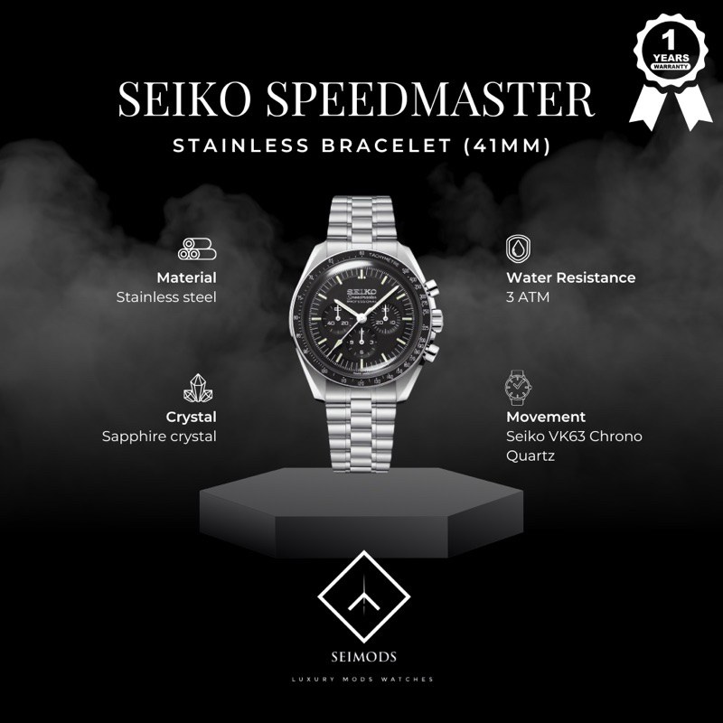 Jam Tangan Seiko Mod Speedmaster Speed Master Chronograph Watch VK63 Moonwatch