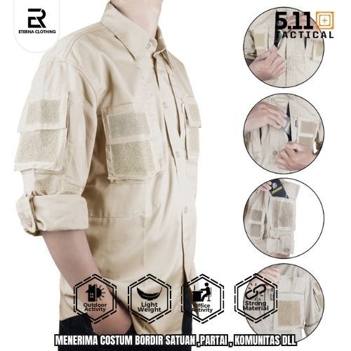 Kemeja Tactical Velkro Original KREM Lengan Panjang Baju Kantor Lapangan Reskrim Outdoor Activities