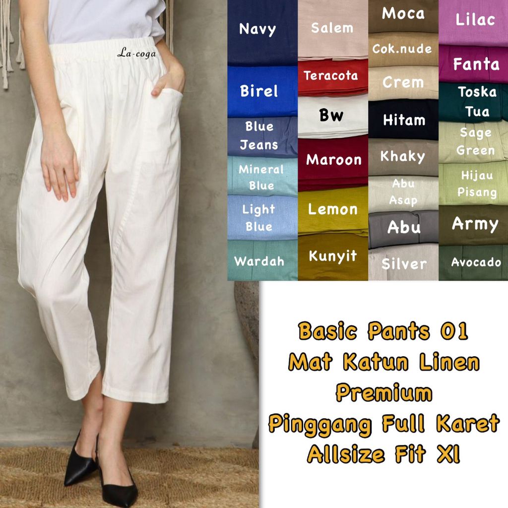 CECE Celana Katun Linen Wanita Dewasa Import Basic Pants Fashion Wanita