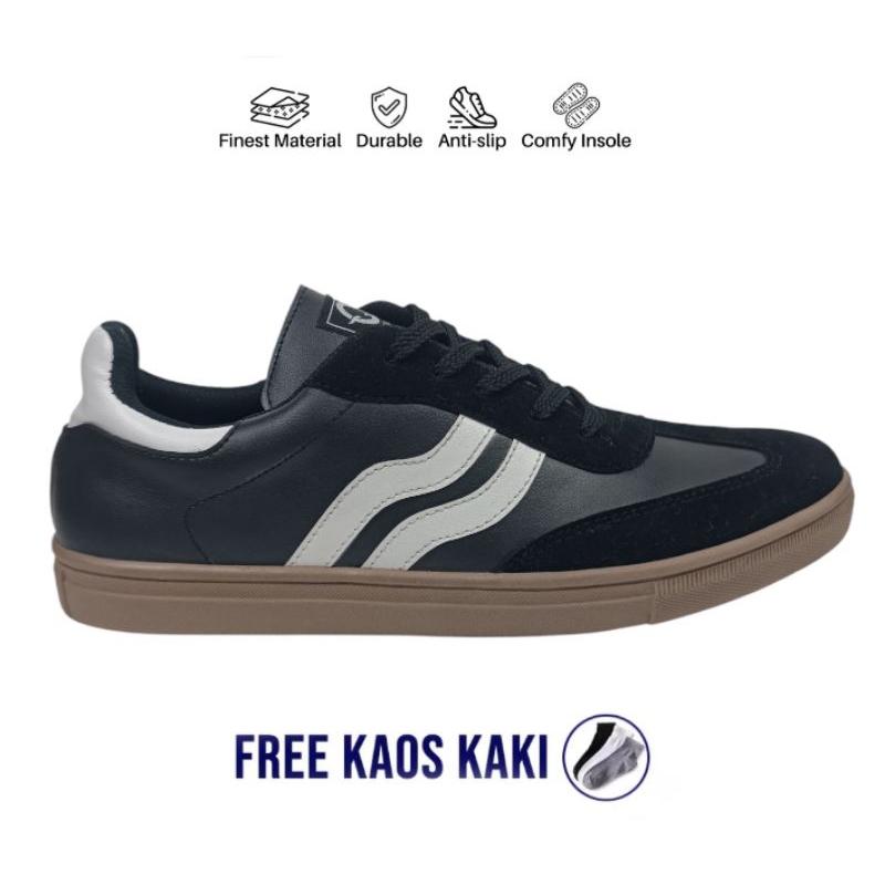 NEW QUICKLY Hummel Series -Black Gum, Sepatu Sneakers Casual Pria Material Leather/Sintetis Suede