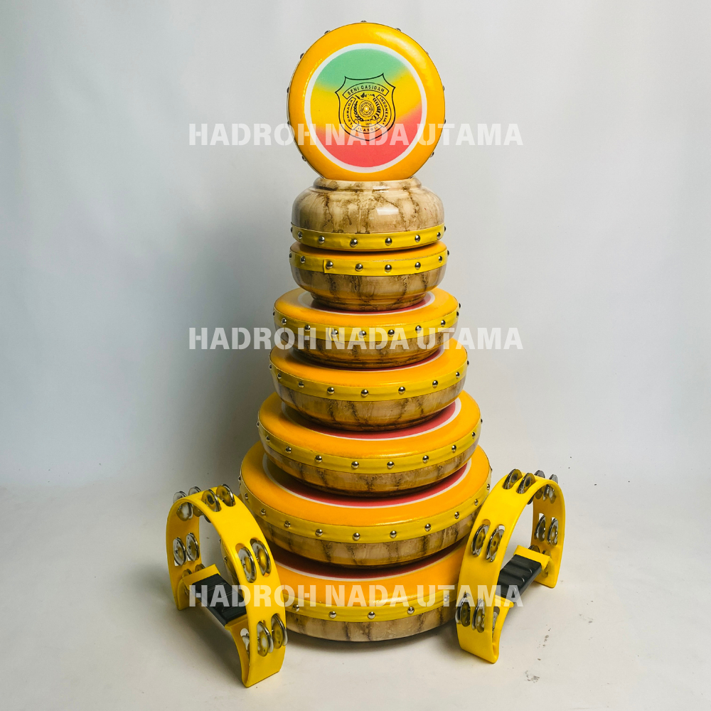 Rebana Qasidah Motif Keramik Kuning 1 Set Susun 8 Rebana  Lasqi Fullset Susun 8 FREE TAS -HNU