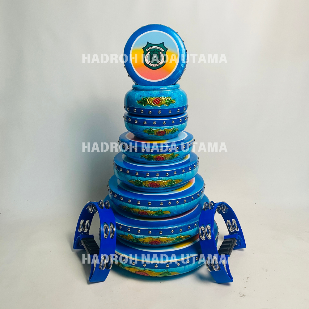 Rebana Qasidah Motif Keramik Ukir Biru 1 Set Susun 8 Rebana  Lasqi Fullset Susun 8 FREE TAS - HNU