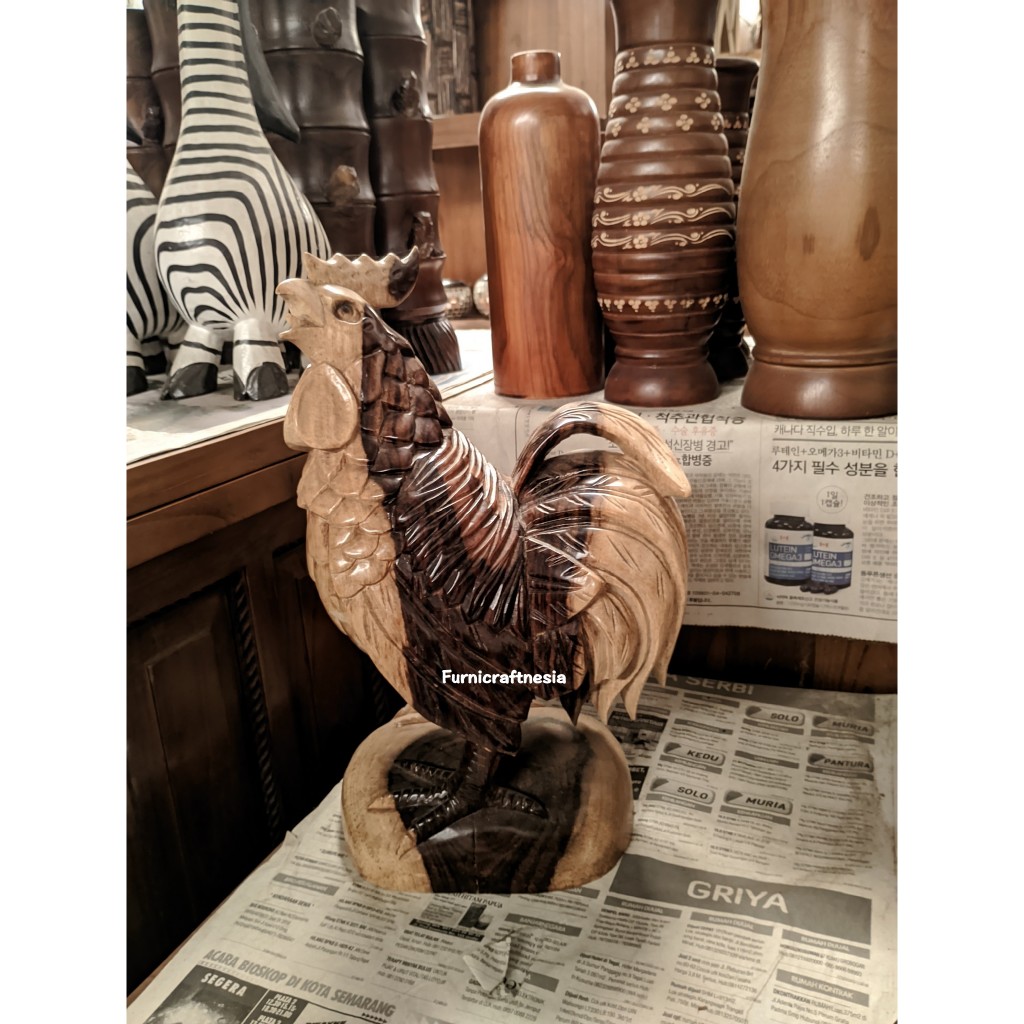 Patung Ayam Jago Kayu Sonokeling