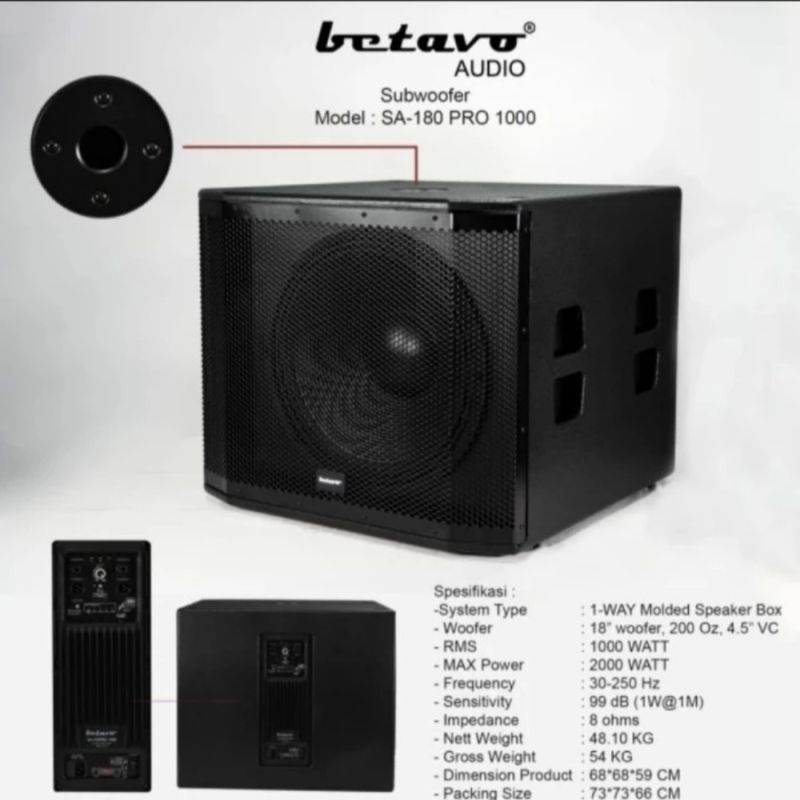 Subwoofer Aktif BETAVO 18 inch SA 180 Pro 1000 Watt Original per-biji