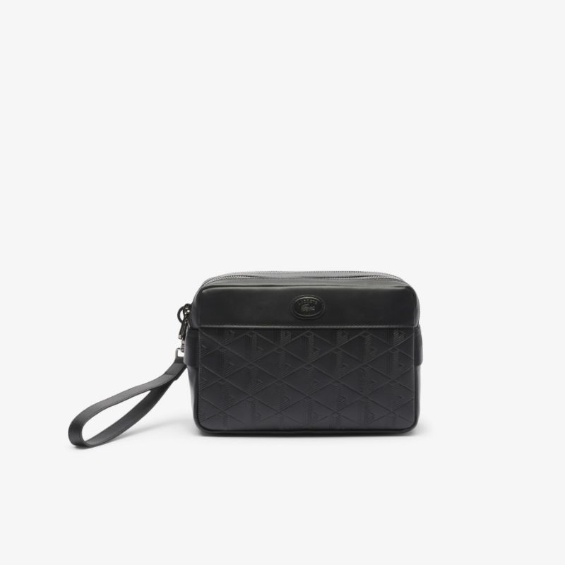 Lacoste Men's Nomogramme Leather Clutch Bag Pria - Black 000