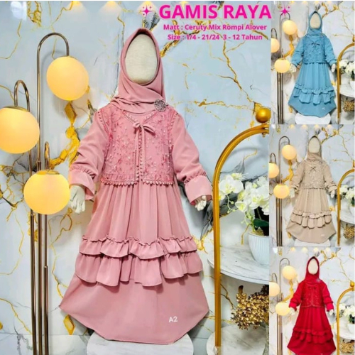TERBARU,,, gamis anak set hijab ceruty mix rompi Alover usia 3-10 tahun Gamis anak model rompi Outfi