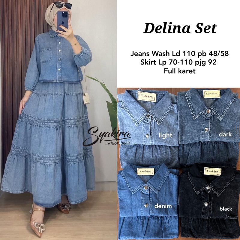 Syakira Set Delina Jeans Wash|Setelan rok jeans wanita terbaru 2025