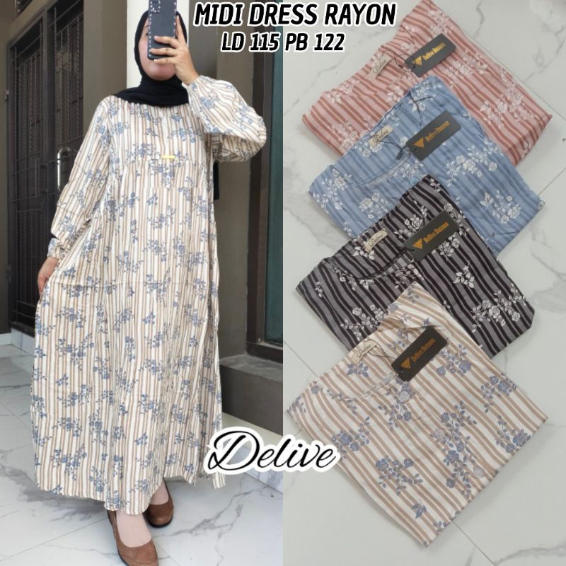 Midi Dress Rayon//Midi Dress Rayon motif//homey dress rayon
