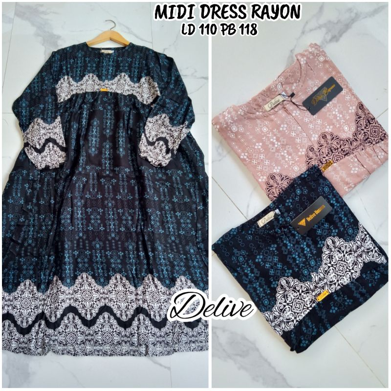 Midi Dress Rayon//Midi dress motif bunga//Midi dress motif//Homey dress rayon