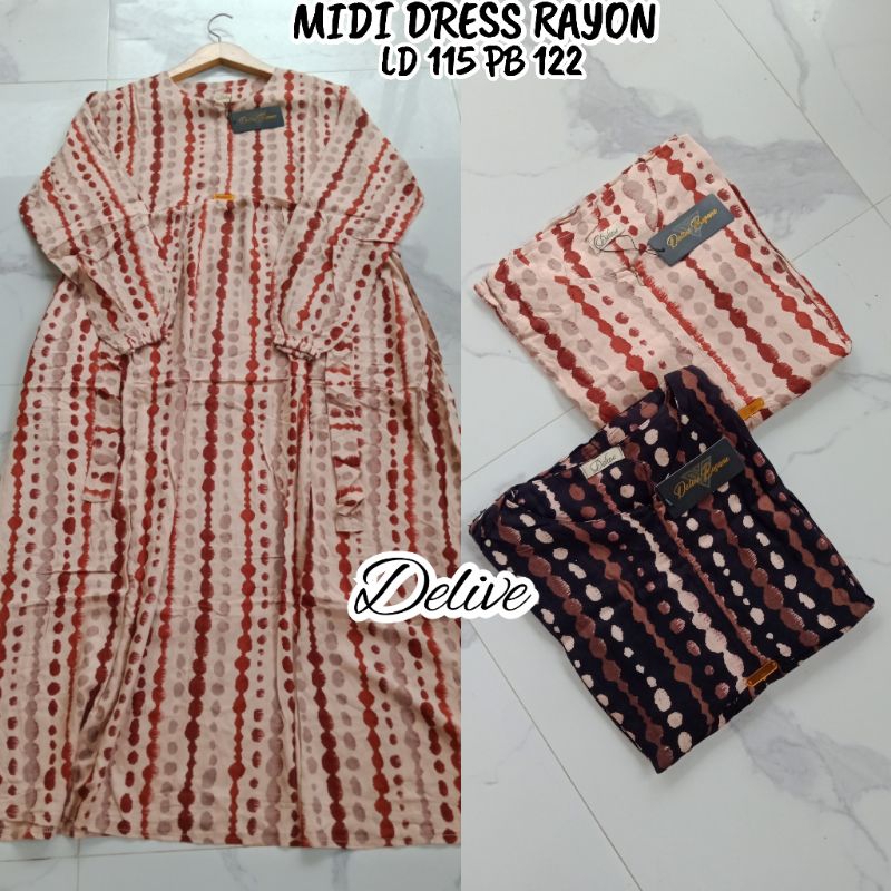 Midi dress rayon//Midi dress motif polkadot//Midi dress rayon salur polkadot//homey dress rayon