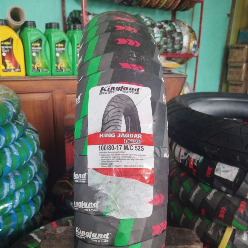 Ban Tubeless Kingland jaguar 100/80 ring 17 ban motor bebek Vixion ninja CBR (Free Pentil Tubeless)