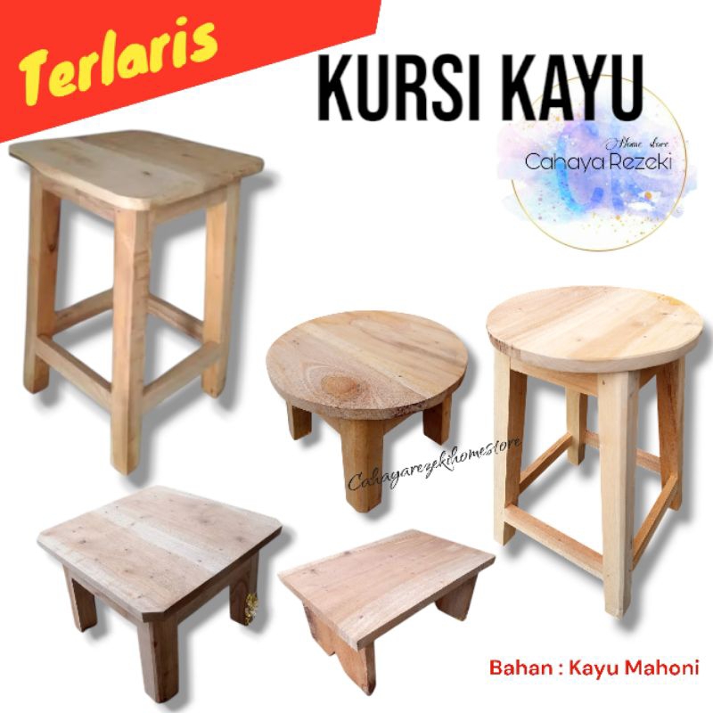 Kursi Kayu Mahoni Bulat Segi 4 kaki 4 | Dingklik Dapur | Kursi Kafe Bulat & Persegi | Kursi Aestethi