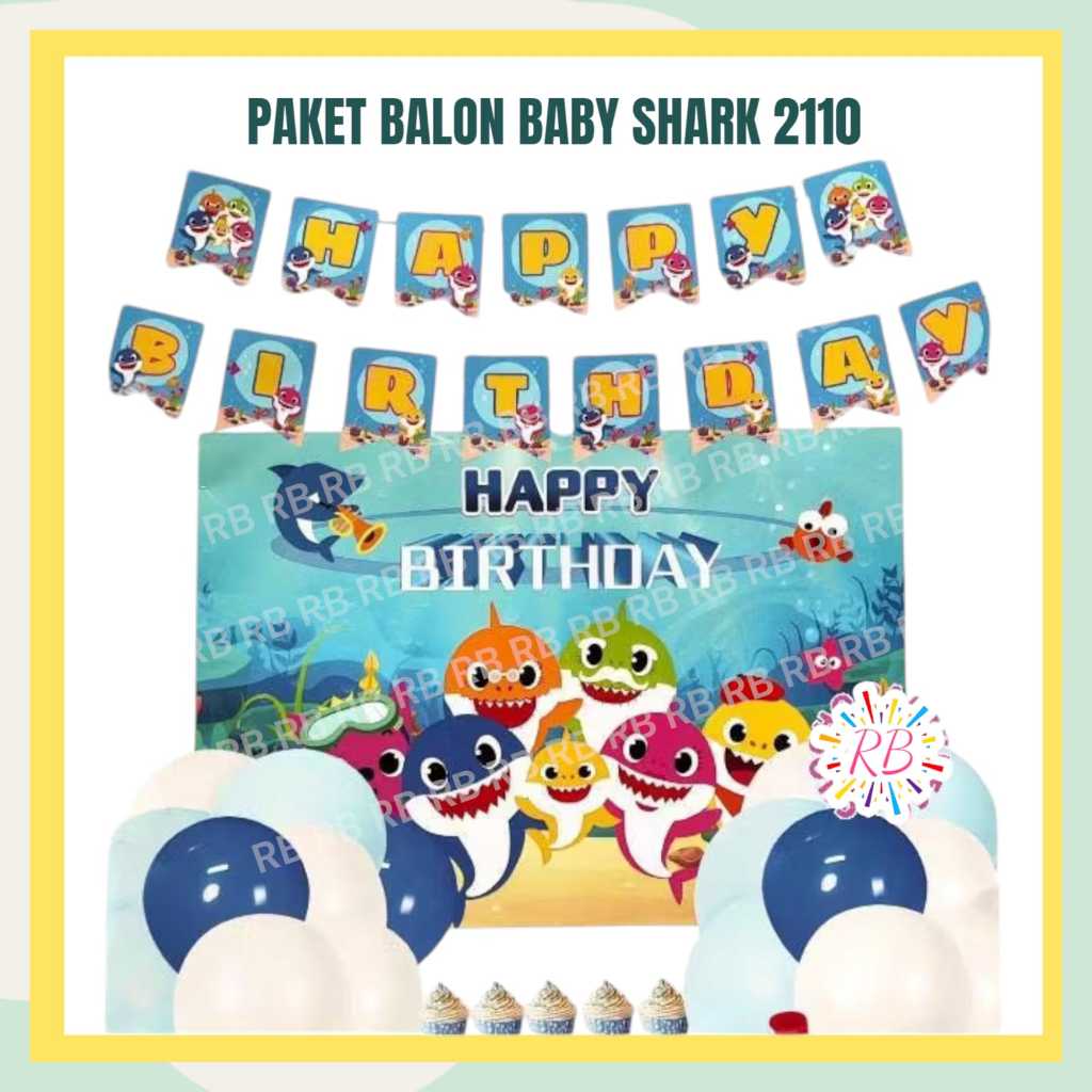 Paket Balon BABY SHARK 2110 (BALON BACKDROP BANNER) / Dekorasi Ulang Tahun Baby Shark