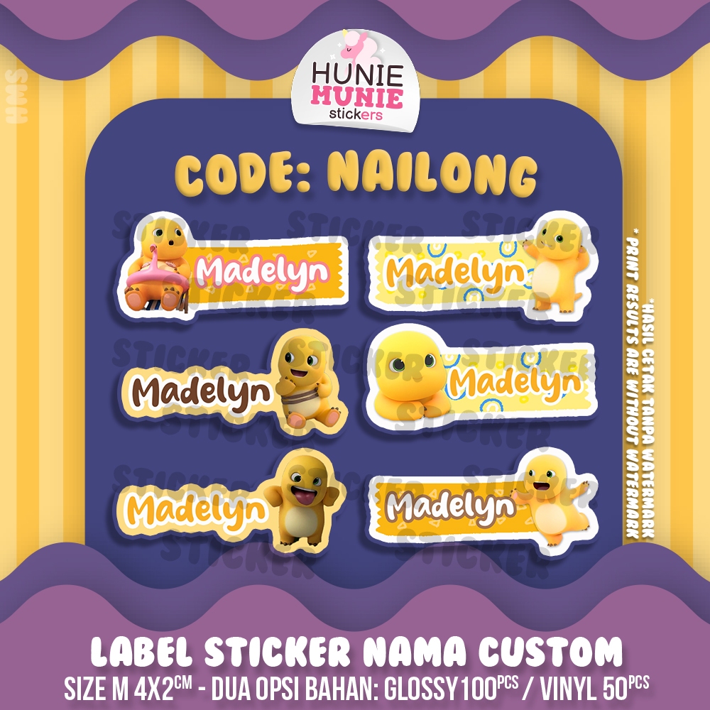 

Sticker Label Nama - Nailong Nalong Nai Loong Dino (100pcs) - Stiker Name Hunie Munie