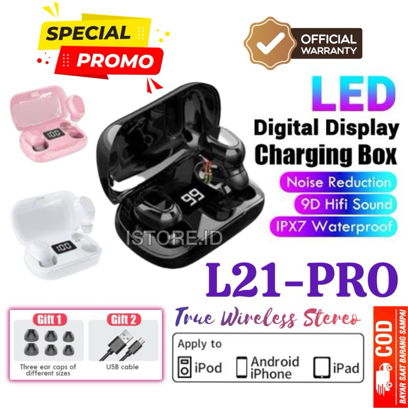 [COD] (Free: Sticker) PROMO L21 PRO TWS Headset Bluetooth 5.0 9D Full Bass iPhone Android IOS iPod i
