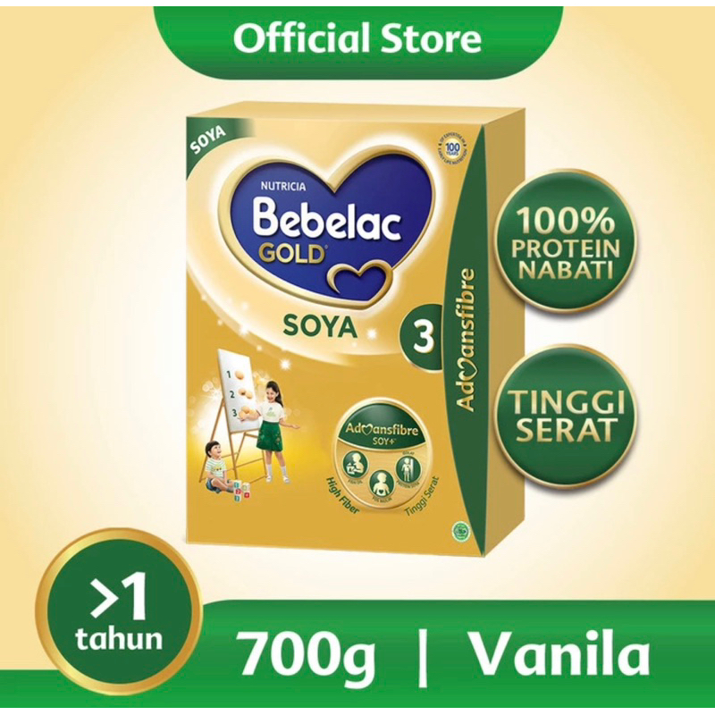 Bebelac Gold Soya 3 Susu Pertumbuhan > 1 Tahun Vanila 700gr Formula Soya Bubuk