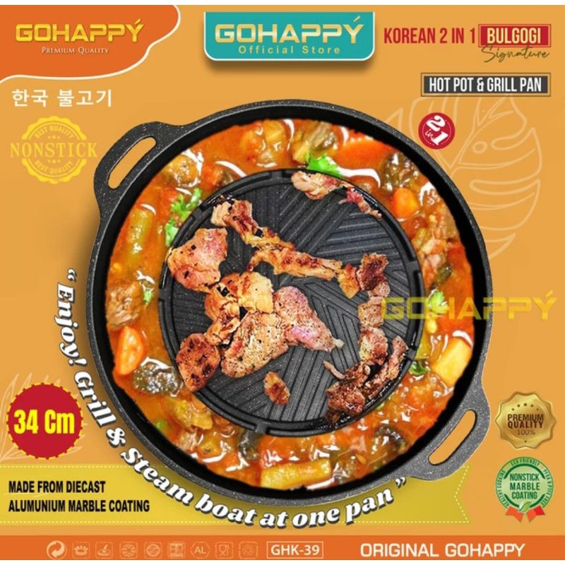 Panggangan Grill Pan Shabu Shabu Sukiyaki Bulgogi Pan 2in 1 Hot Kompor