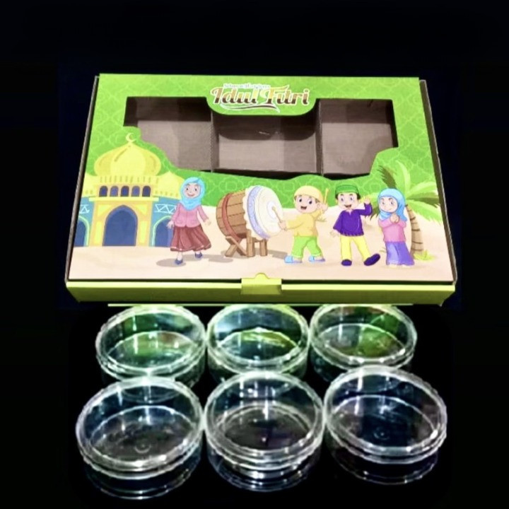 

( 5 pcs ) Dus Hampers Cookies Lebaran Box Packaging Kuker Idul Fitri Motif Hijau Bedug Muat 6 Toples 250gr