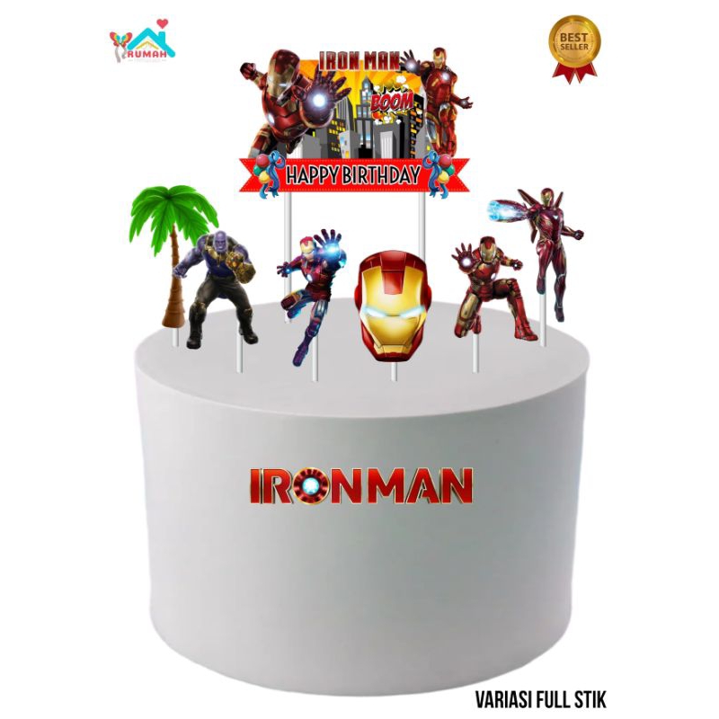 Topper iron man, Topper cake, hiasan kue ulang tahun Topper karakter iron man