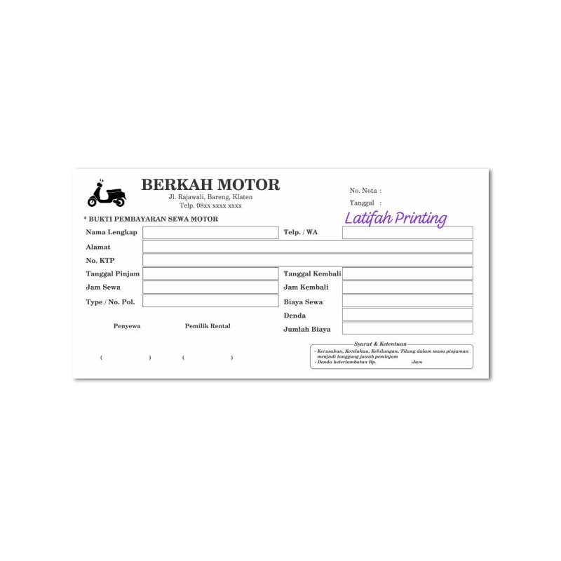 

Kwitansi Rental Motor Hvs